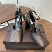 ALAIA 26S SQUARE-TOE HIGH HEELS 95 MM IN DARK BROWN CALFSKIN