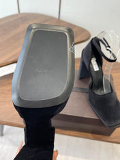 ALAIA 26S SQUARE-TOE HIGH HEELS 95 MM IN BLACK SUEDE