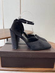 ALAIA 26S SQUARE-TOE HIGH HEELS 95 MM IN BLACK SUEDE