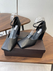 ALAIA 26S SQUARE-TOE HIGH HEELS 95 MM IN BLACK CALFSKIN