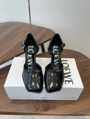 LOEWE 26S ONDA 90MM T-STRAP HIGH-HEEL SHOES IN BLACK GLOSSY CALFSKIN