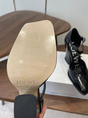 LOEWE 26S ONDA 90MM T-STRAP HIGH-HEEL SHOES IN BLACK GLOSSY CALFSKIN