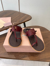 MIUMIU 26S FLIP FLOPS IN DARK BROWN AND BURGUNDY RED CALFSKIN