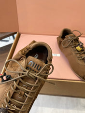 MIUMIU 26S SNEAKERS IN DARK BROWN PLUME SATIN