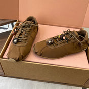 MIUMIU 26S SNEAKERS IN DARK BROWN PLUME SATIN