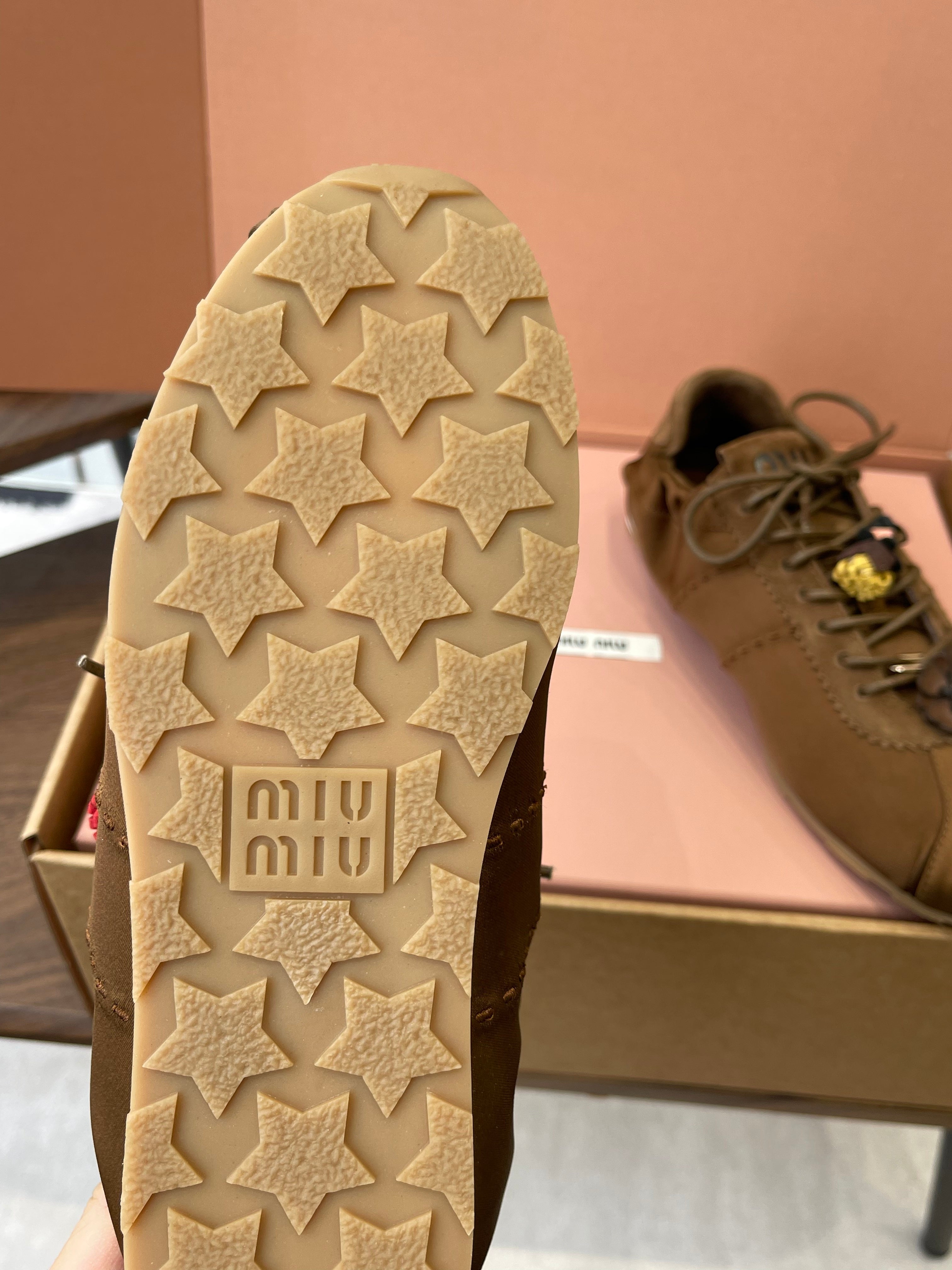MIUMIU 26S SNEAKERS IN DARK BROWN PLUME SATIN