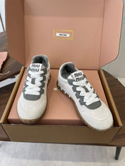 MIUMIU 26S SNEAKERS IN WHITE AND GRAY FABRIC AND SUEDE