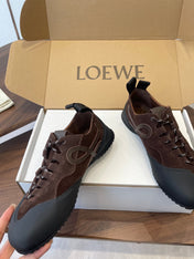 LOEWE 26S FLOW RUNNER SNEAKER 20MM IN DARK BROWN SUEDE