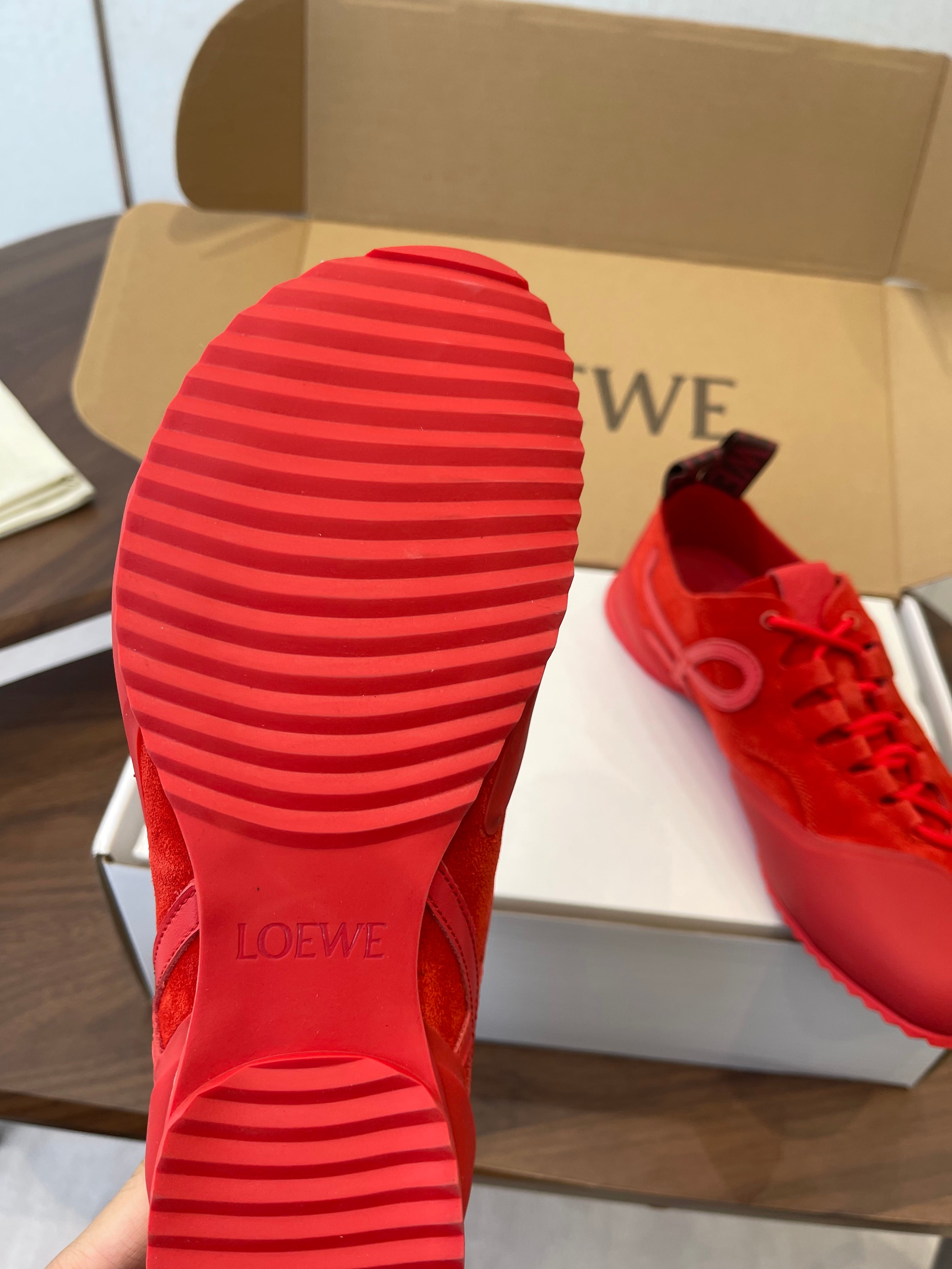 LOEWE 26S FLOW RUNNER SNEAKER 20MM IN DARK RED SUEDE