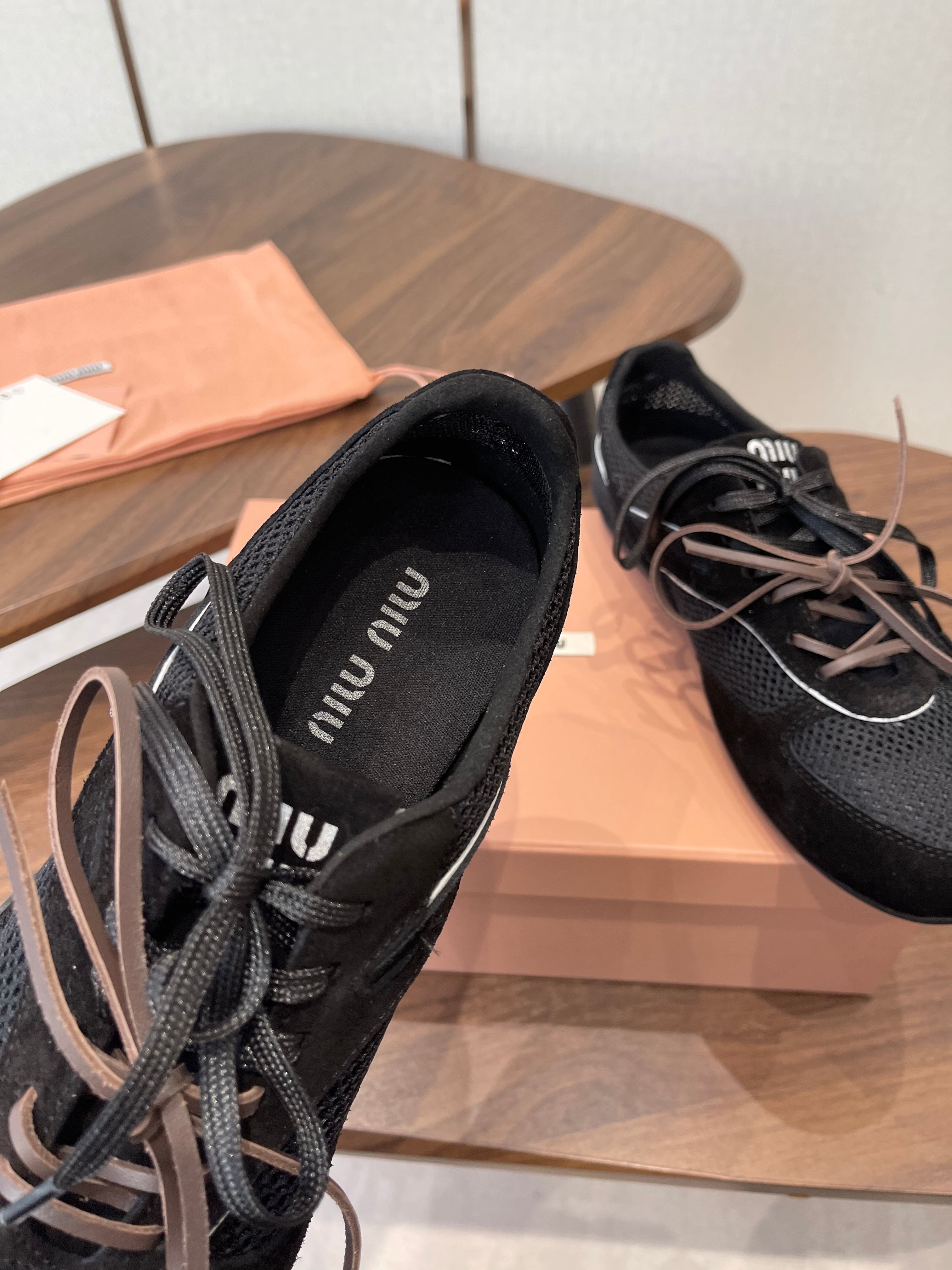 MIUMIU 26S SNEAKERS IN BLACK MESH AND SUEDE