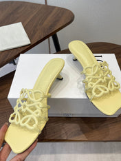 LOEWE 26S HIGH HEEL SANDALS IN BUTTER YELLOW CALFSKIN