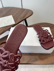 LOEWE 26S PETAL ANAGRAM SLIDE IN WINE RED CALFSKIN