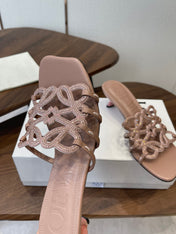 LOEWE 26S HIGH HEEL SANDALS IN TAUPE BROWN CALFSKIN WITH CRYSTALS