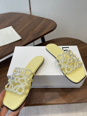 LOEWE 26S FLAT SANDALS IN YELLOW CALFSKIN WITH CRYSTALS