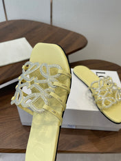 LOEWE 26S FLAT SANDALS IN YELLOW CALFSKIN WITH CRYSTALS