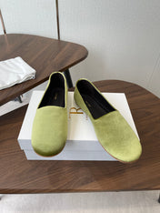THE ROW 26S BALLET FLATS IN LIGHT OLIVE GREEN VELVET