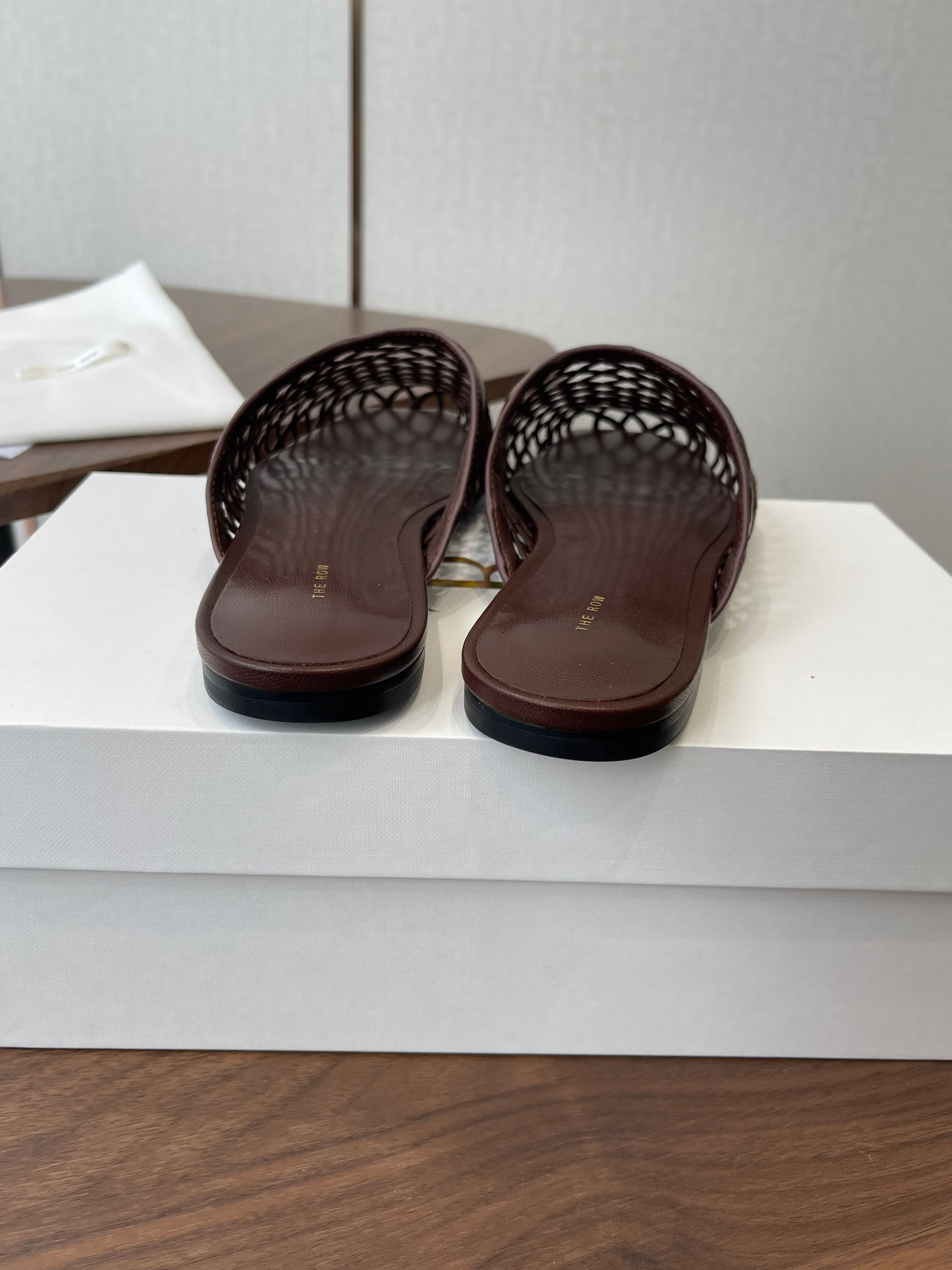 THE ROW 26S MULE SANDALS IN DARK BROWN CALFSKIN
