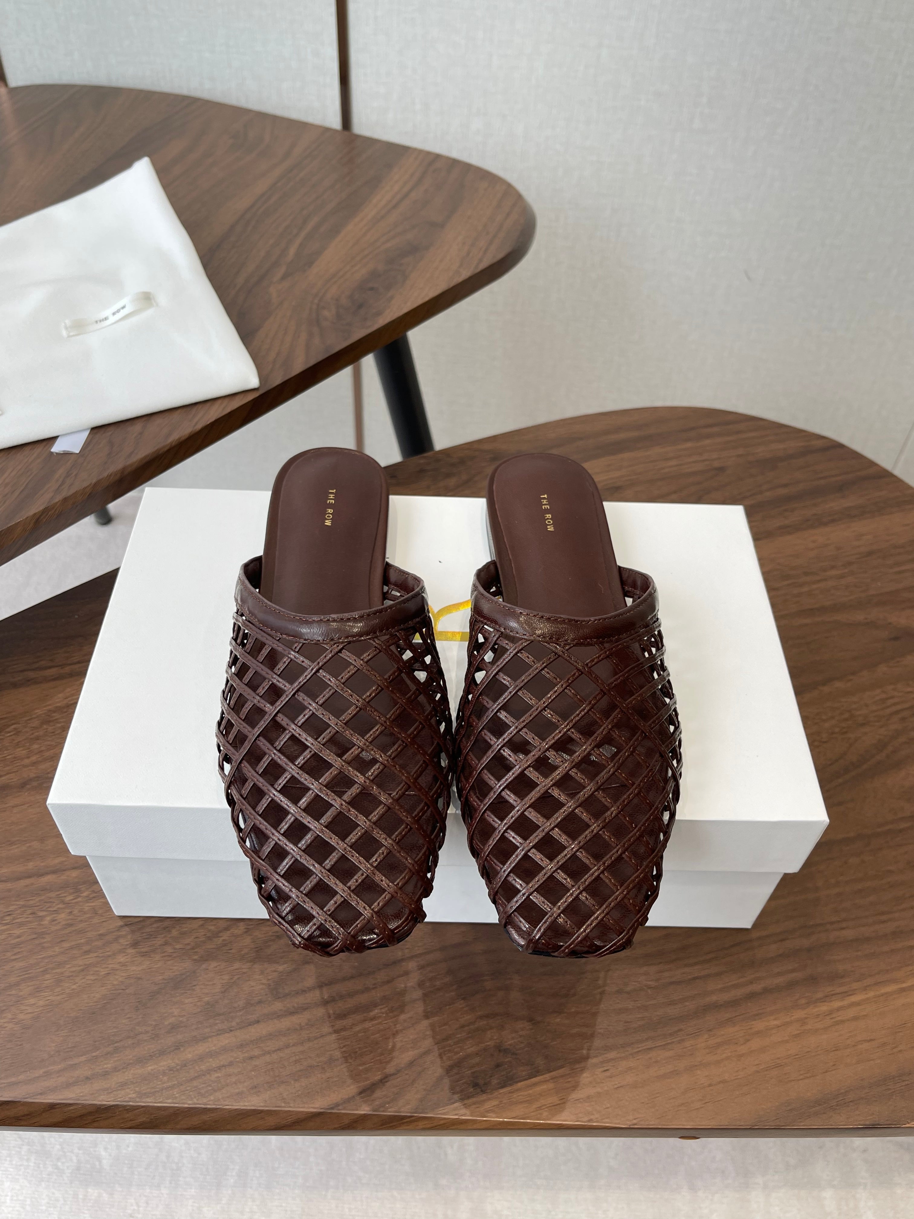 THE ROW 26S MULE SANDALS IN DARK BROWN CALFSKIN