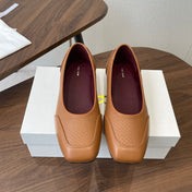 THE ROW 26S SQUARE TOE  BALLET FLATS IN CARAMEL BROWN CALFSKIN