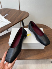 THE ROW 26S SQUARE TOE  BALLET FLATS IN BLACK CALFSKIN