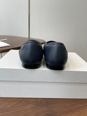THE ROW 26S SQUARE TOE  BALLET FLATS IN BLUE BLACK CALFSKIN