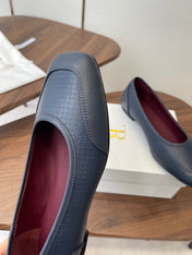 THE ROW 26S SQUARE TOE  BALLET FLATS IN BLUE BLACK CALFSKIN