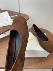 THE ROW 26S FLATS IN DARK BROWN SUEDE