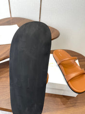 THE ROW 26S DOUBLE STRAP FLAT SANDALS IN CARAMEL BROWN CALFSKIN