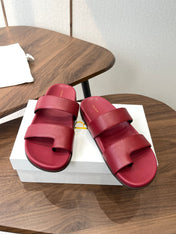THE ROW 26S DOUBLE STRAP TOE LOOP SLIDE SANDALS IN DARK RED CALFSKIN