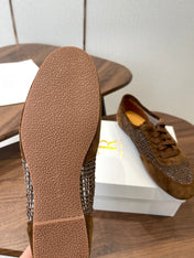 THE ROW 26S LACE UP SNEAKERS IN CARAMEL BROWN SUEDE