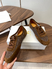 THE ROW 26S LACE UP SNEAKERS IN CARAMEL BROWN SUEDE