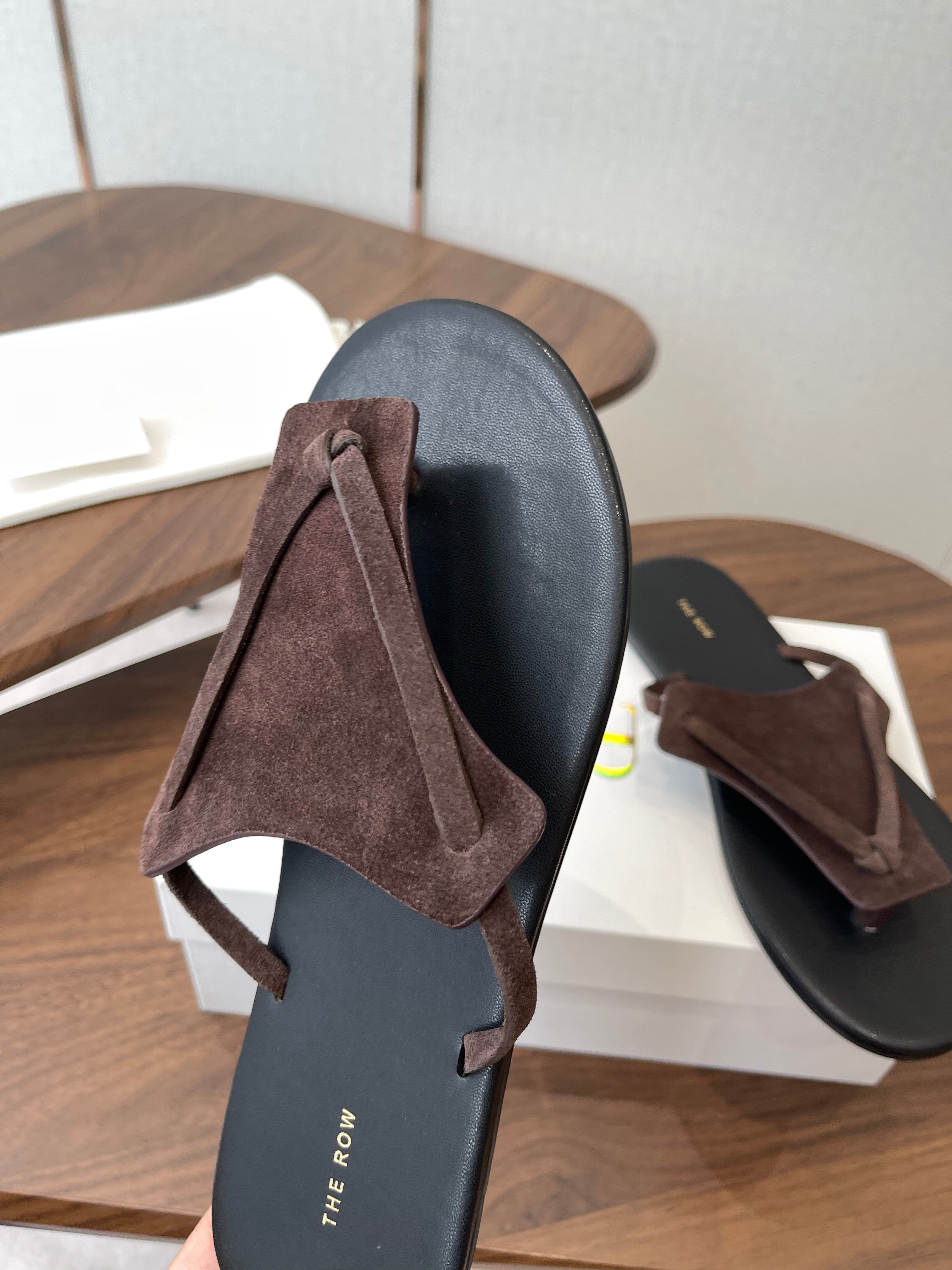THE ROW 26S T STRAP THONG SANDALS IN CHOCOLATE BROWN SUEDE