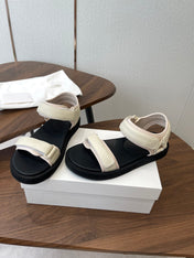 THE ROW 26S DOUBLE STRAP SANDALS IN IVORY WHITE CALFSKIN