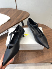 THE ROW 26S POINTED TOE T STRAP PUMPS 35MM IN BLACK CALFSKIN