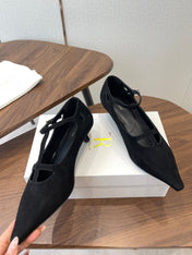 THE ROW 26S POINTED TOE T STRAP PUMPS 35MM IN BLACK SUEDE