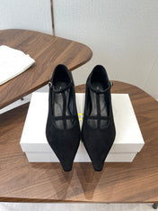 THE ROW 26S POINTED TOE T STRAP PUMPS 35MM IN BLACK SUEDE