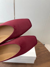 THE ROW 26S SQUARE TOE BALLET FLATS IN WINE RED SATIN