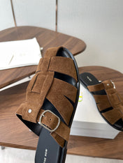 THE ROW 26S GLADIATOR SLIDE SANDALS IN BROWN SUEDE