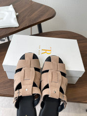 THE ROW 26S GLADIATOR SLIDE SANDALS IN TAUPE BEIGE SUEDE