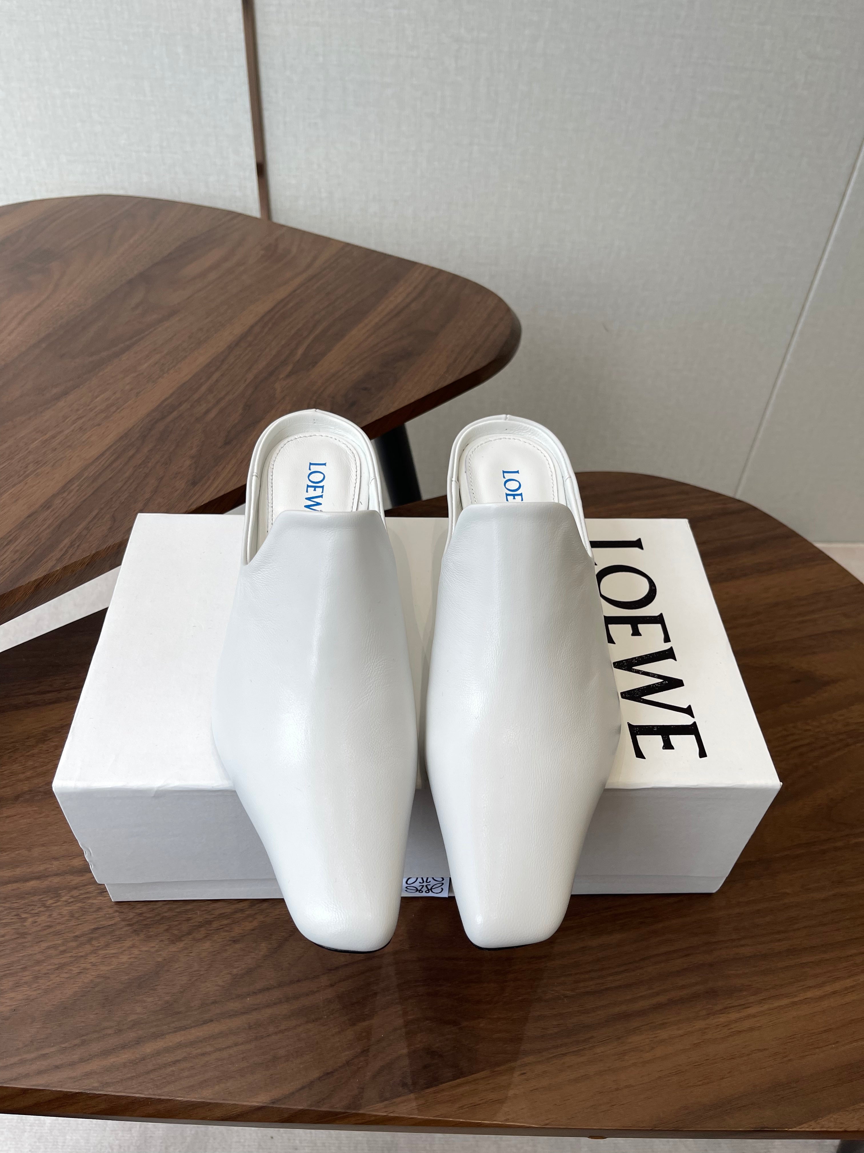 LOEWE 26S EMILY MULE 55MM IN WHITE CALFSKIN