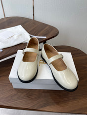 THE ROW 26S MARY JANE FLATS IN WHITE PATENT CALFSKIN