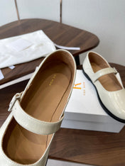 THE ROW 26S MARY JANE FLATS IN WHITE PATENT CALFSKIN