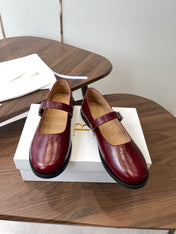THE ROW 26S MARY JANE FLATS IN DARK RED PATENT CALFSKIN
