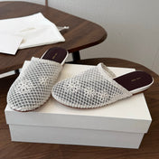 THE ROW 26S MULE FLATS IN WHITE CROCHET MESH