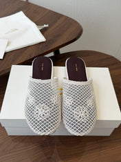THE ROW 26S MULE FLATS IN WHITE CROCHET MESH