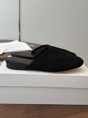 THE ROW 26S MULE FLATS IN BLACK CROCHET MESH