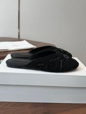 THE ROW 26S PEARL EMBELLISHED CROCHET MULE FLATS IN BLACK