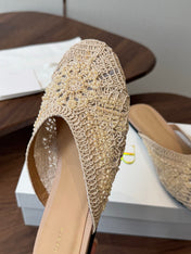 THE ROW 26S PEARL EMBELLISHED CROCHET MULE FLATS IN IVORY WHITE