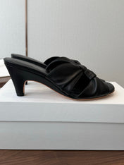 THE ROW 26S KNOT HEELED SLIDE SANDALS 35MM IN BLACK LAMBSKIN