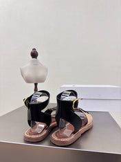 CELINE 25S TRIOMPHE SANDALS BEIGE RAFFIA BLACK WOOL